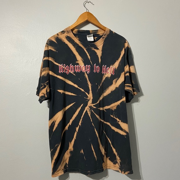 ACDC Graphic Band Bleach Reverse Tie Dye Vintage Band Tee A - Picture 1 of 6